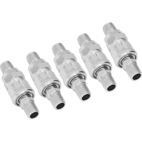 Lot de 5 raccords pneumatiques rapides acier inoxydable nickélés avec embouts mâle 1/4 fileté SM+PM-20 pour compresseur (1/5)