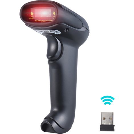 Lecteur de codes-barres portable sans fil 2,4 GHz avec récepteur et câble USB 2.0 pour supermarchés, bibliothèques, entreprises de livraison, magasins et entrepôts. (1/2)