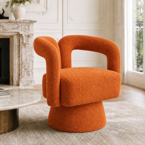 Fauteuil pivotant 360° rond rembourré tissu doux large assise salon chambre bureau salle attente fauteuil confort (1/5)
