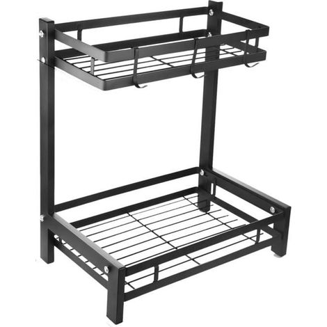 Porte-épices double noir, étagère de rangement pour épices de cuisine, 1 pièce (1/5)