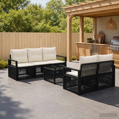 vidaXL Conjunto de sofás de jardín 6 uds. Negro ratán sintético (1/5)