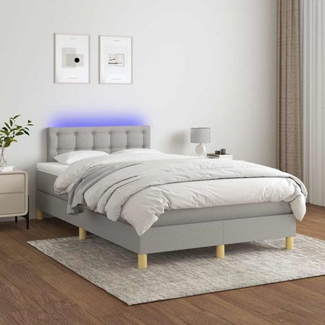 Cama box spring con colchón tela y LED gris claro 120x200 cm (1/5)
