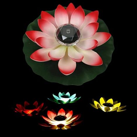 Lampes solaires d'extérieur, lumières de piscine flottantes, décoration de piscine extérieure, lampes de lotus flottantes, lumières de piscine [classe d'efficacité énergétique A+] rouge et jaune (1/4)