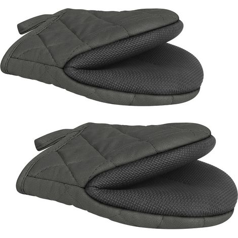 Un par de guantes de cocina resistentes al calor y antideslizantes, de color gris oscuro. (1/4)