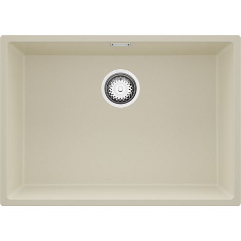 PRIMAGRAN Evier Sous Plan 66x47cm,Evier en Granit 1 bac + Kit de Vidage, Évier au meuble 70cm - London, Beige (1/5)