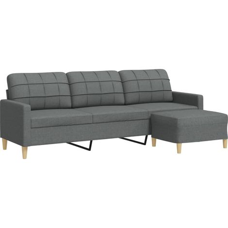 Canapé  Sofa à 3 places avec repose-pieds Gris foncé 210 cm Tissu