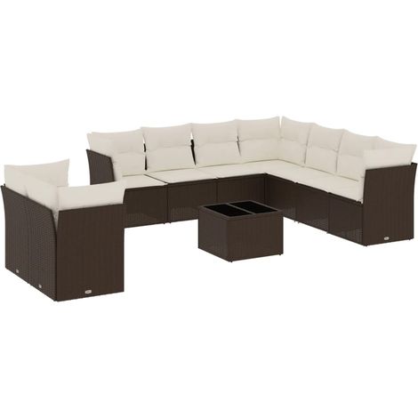 Maison Exclusive - Set Divani da Giardino 10pz con Cuscini in Polyrattan Marrone (1/3)