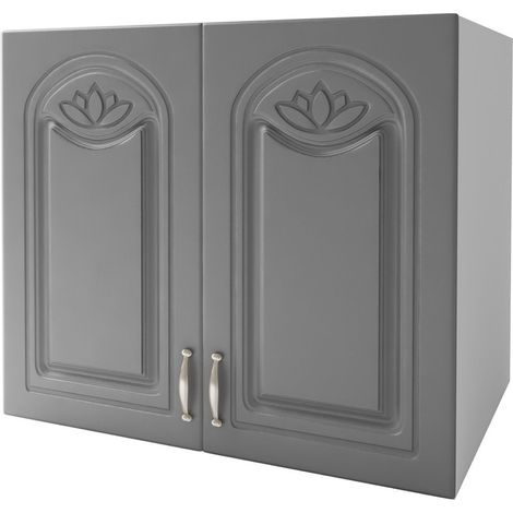 Tendencio – Meuble haut de cuisine 80 cm – 2 portes – 2 étagères – Mélaminé gris – Optimisé pour espaces réduits
