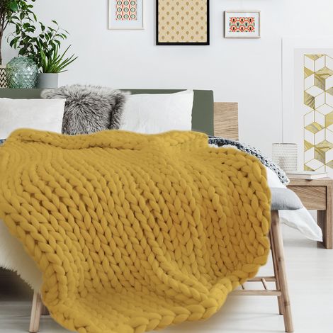 Plaid - HOME DECO FACTORY - Grosse Maille - Chunky - Jaune