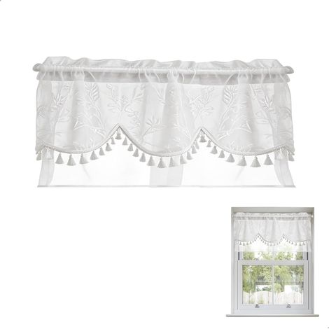Cortina de cocina, Cortinas de cocina, Cortina pequeña, Cortina corta de 100x45 cm, Cortina transparente para ventana, Cortina pequeña para ventana pequeña (1/5)
