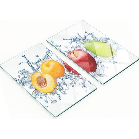 Tablas de cortar de cristal para cocina con estampado de manzanas y albaricoques, 2 x 30 x 52 cm.