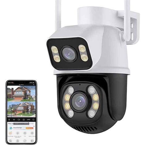 Caméra de sécurité à Domicile Caméra de Surveillance extérieure sans Fil PTZ 8MP 4K, Double Objectif, Double écran, détection Humaine AI, Suivi Automatique(4MP ADD 64G) (1/5)