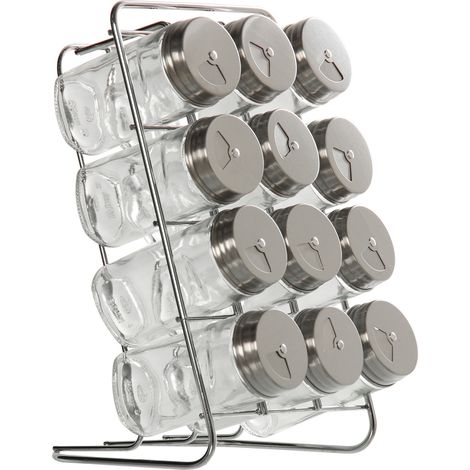 Lot de 12 Étagères à Épices en Verre C/Couvercle Inox C/Support Métallique 14X15X22 Cm -Bouteille°4X9,5 Cm (1/4)