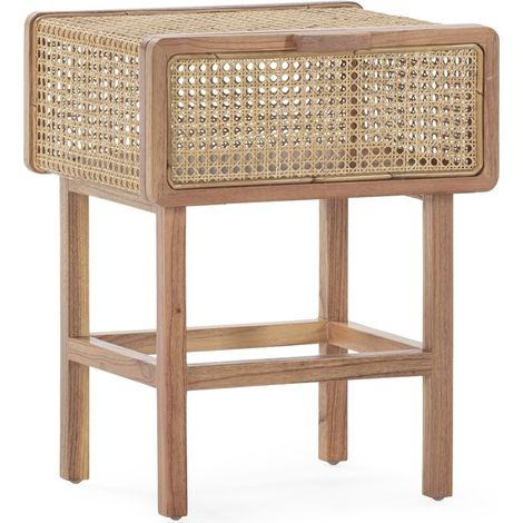 Table de chevet en bois et rotin canné - Naturel voilé et naturel (1/3)