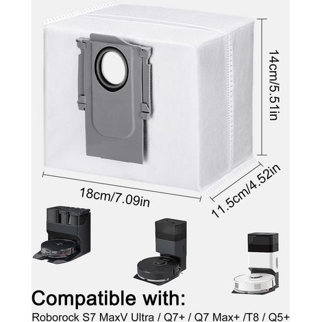 Lot de 8 Sacs à Poussière pour Roborock S7/S7 Plus/S7 MaxV Ultra / Q7+ / Q7 Max+,Roborock S7 Accessoires, Sacs À Poussière de Rechange pour Roborock S7 Station d'Aspiration (1/5)