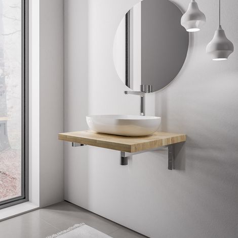 BERNSTEIN - plano de lavabo de roble macizo 60x52x7cm (LxAnxAl) + Soportes de montaje cromados - PUREWOOD 60cm, cromo