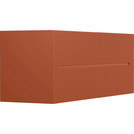 Vente-Unique – Meuble sous vasque suspendu terracotta 150 cm – MDF strié – 4 tiroirs soft close – À suspendre pour salle de bain