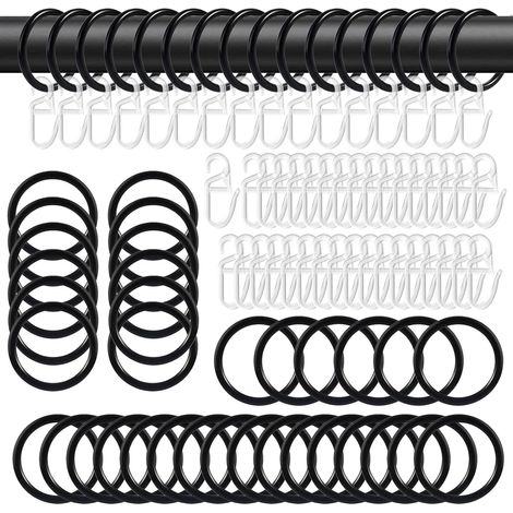 50 Pièces Anneaux Rideau, Anneaux pour Tringle à Rideaux Noir en Métal et Crochets de Rideau Transparents, 30mm Diamètre Intérieur, Curtain Rings pour Rideaux de Douche, Rideaux (1/5)