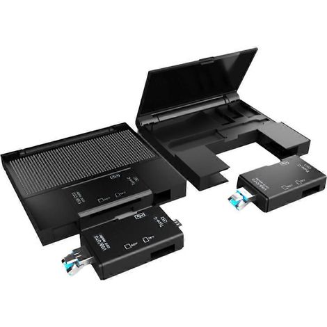 Boîtier de rangement multifonctionnel 7 en 1 pour lecteur de cartes, compatible USB 2.0, cartes TF et SD, adaptateur micro-USB et carte SD. (1/5)
