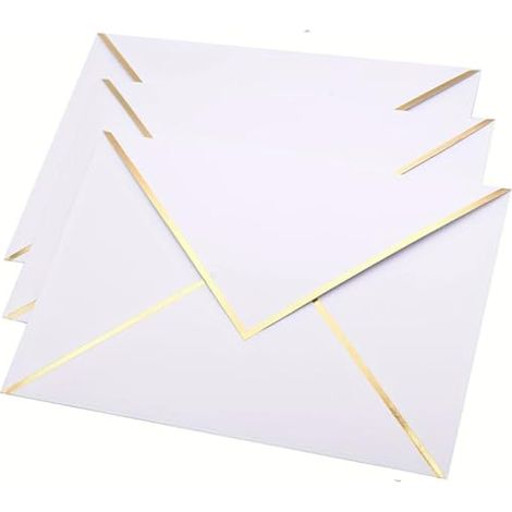 50 Enveloppes de Luxe Blanches avec Rabat en V et Bordure Dorée - 5,3 x 7,3 pouces - pour Mariages, Fêtes et Invitations (1/4)