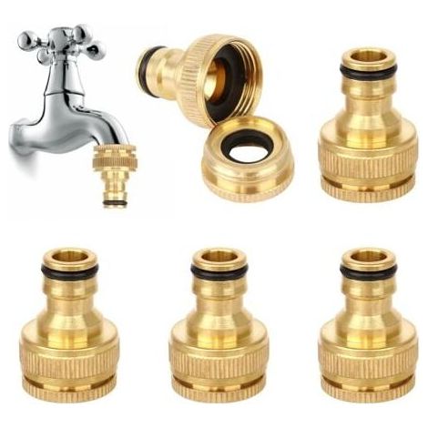 PCS Brass Garden Hose Connector, Garden Tap Connector, Brass Garden Hose, Tap Connector, 1/2 3/4 Thread Tap Connector with Washer MUMU (1/4)