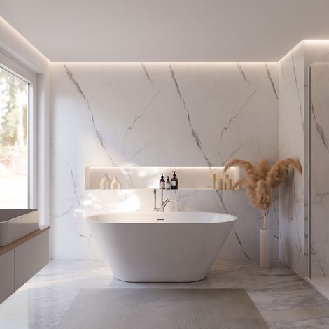 Schulte freistehende Badewanne Isla - 150x75 cm, aus hochwertigem Sanitäracryl, Weiß glänzend, Komplett Set inkl. Ablauf (1/5)