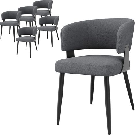 Lot de 6 chaises de salle à manger ergonomiques en flanelle beige/gris avec dossier incurvé et pieds métalliques (1/5)