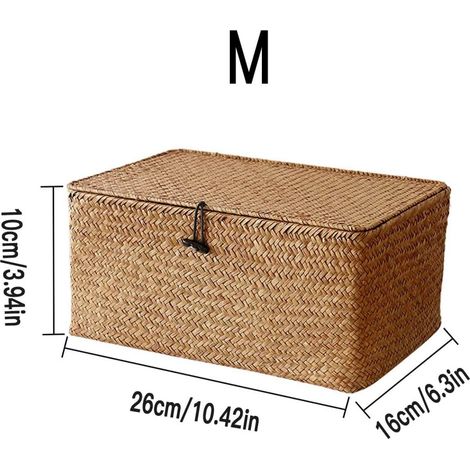 Panier De Rangement - Jonc De Mer - Avec Couvercle - Pour Salle De Bain Cuisine Salon - 3 Tailles (S M L) (1/5)