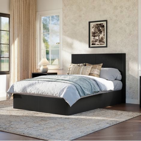 Cama dormitorio con almacenamiento hidráulico negra OKMYHOME (1/5)