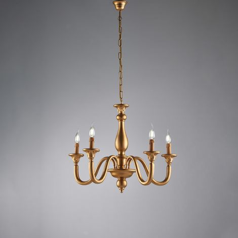 Bonetti Illumina - Lucca - Kronleuchter aus antikgoldenem Holz mit 5 Lichtern 116 - Ø62 - BL271-5-OR