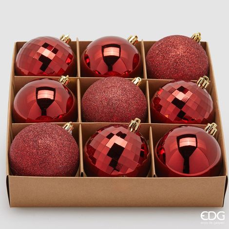 EDG Set 9 Pezzi Palla Di Natale Mirrormix Assortiti Rosso Scuro 8 Cm