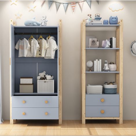 Armario infantil 160x44x180,5 cm de madera y paneles azules con almacenaje – MEUBLIV (1/5)