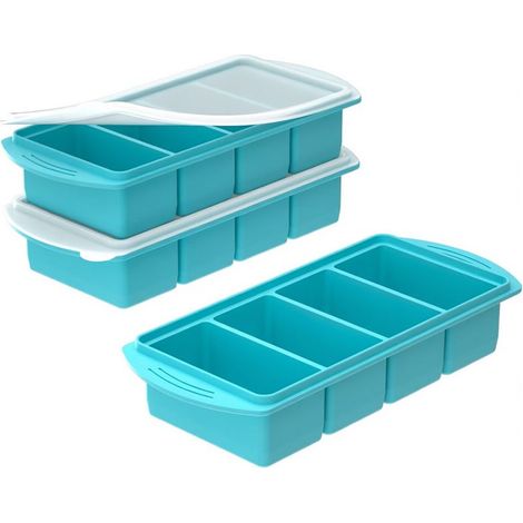 2 Stück conteneurs de congélation en silicone avec couvercles, moule à glaçons pour soupe d'une tasse, moules empilables en silicone étanches, moule à glaçons sans BPA pour la préparation des repas (1/5)