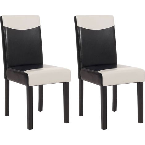 [NUNCA USADO] Juego de 2 sillas de comedor Silla de cocina Littau, polipiel, blanco y negro, patas oscuras
