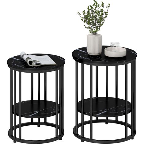 Set of Two Black Marble-Style Coffee Tables for Modern Living Rooms