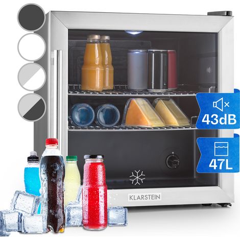 Klarstein Beer Fridge, Glass Mini Fridge for Bedrooms, Food, & Drinks, Small Fridge Wine Cooler, Glass Door Drinks Fridge, 47L Table Top Fridge w/ Removable Shelves, Indoor/Outdoor Home Bar Storage