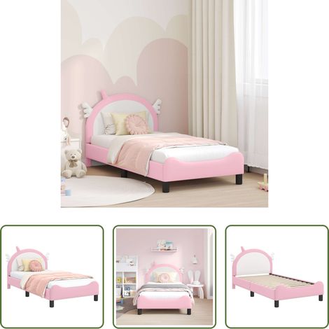 vidaXL Rosa Kinderbett - Kinderbettgestell mit Kopfteil mit Kopfteil Rosa 80 x 160 cm PU (1/5)