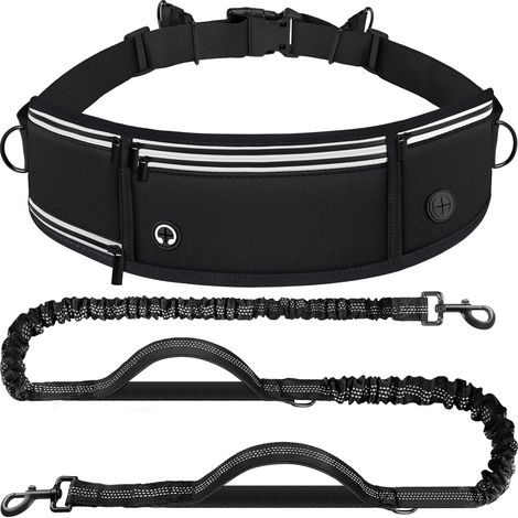Laisse Canicross Chien Mains Libres avec Ceinture et Sac Banane (1/5)