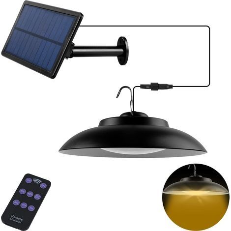 Lampe Suspension Solaire, Lumière Solaire Extérieure Suspendue avec Télécommande, Suspension LED Solaire Lampe avec câble 3M, IP65 étanche, Applique Murale pour Jardin, Cour, Terrasse, Camping (1/5)