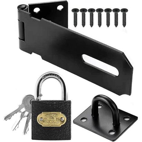 Fermeture de porte Loquet avec cadenas, Acier inoxydable, 4 pouces, Noir