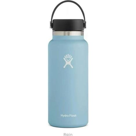 Bouteille d'eau Hydro Flask en acier inoxydable à large ouverture avec bouchon à paille, 1,2 L (40 oz), bleu goutte de pluie (1/4)