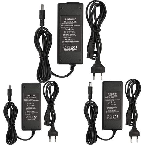 3 Pack Adaptateur Alimentation 12V DC 5A/6A 60W/70W Transformateur Entrée 100-240V, câble 110cm connecteur 5,5/2,1mm, multi-protections, adapté ruban LED écran, stable et durable (1/5)