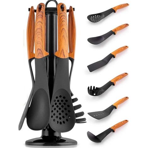 Set Mestoli da Cucina 7 Pz Resistenti al Calore Antiaderenti Colore Legno (1/4)