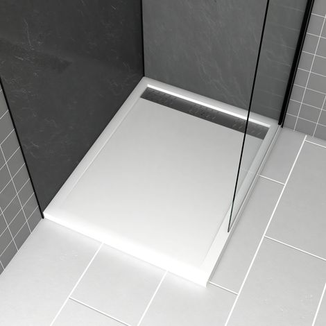 Plato de ducha de Acrílico Blanco 80x100x4 cm + Rejillas Lineales Cromada y Gun Metal - WHITENESS II
