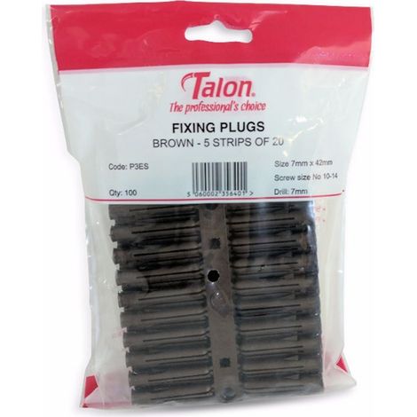 Talon Brown 7-8mm Wall Plugs Plastic Screw Fixing Plugs Euro Slot X100 Pack P3ES