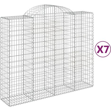 Cestas de gaviones Muro de contención arqueado Valla de jaula 7 piezas 200 x 50 x 160/180 cm Hierro galvanizado Plata 020041089