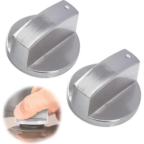 Lot de 2 boutons de commande pour gazinière et four en alliage de zinc - Interrupteurs universels en métal pour four (6 mm) (Argenté) (1/5)