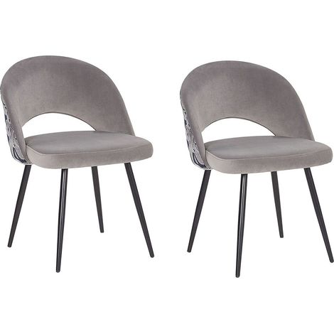 Beliani – Lot de 2 chaises tapissées en velours gris floral – Pieds obliques en métal noir – Hauteur 77 cm – Pour salle à manger moderne (1/5)