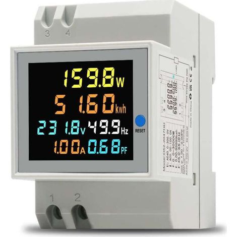 Compteur d'Énergie Monophasé Numérique AC 40-300V 100A Wattmètre KWh Voltmètre Ampèremètre Rail DIN (1/4)