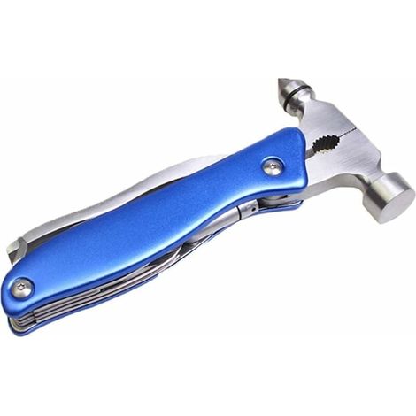 Martillo de seguridad multiherramienta de acero inoxidable para coche, kit de herramientas multifuncional portátil para emergencias de coche, camping, hogar, azul (1/5)